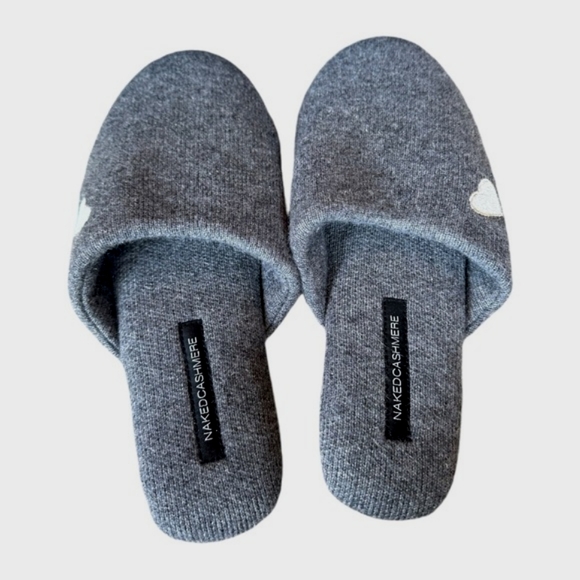 Naked Cashmere Love Mule Slippers in Smoke Gray with Silver Heart Size Medium - Picture 2 of 14